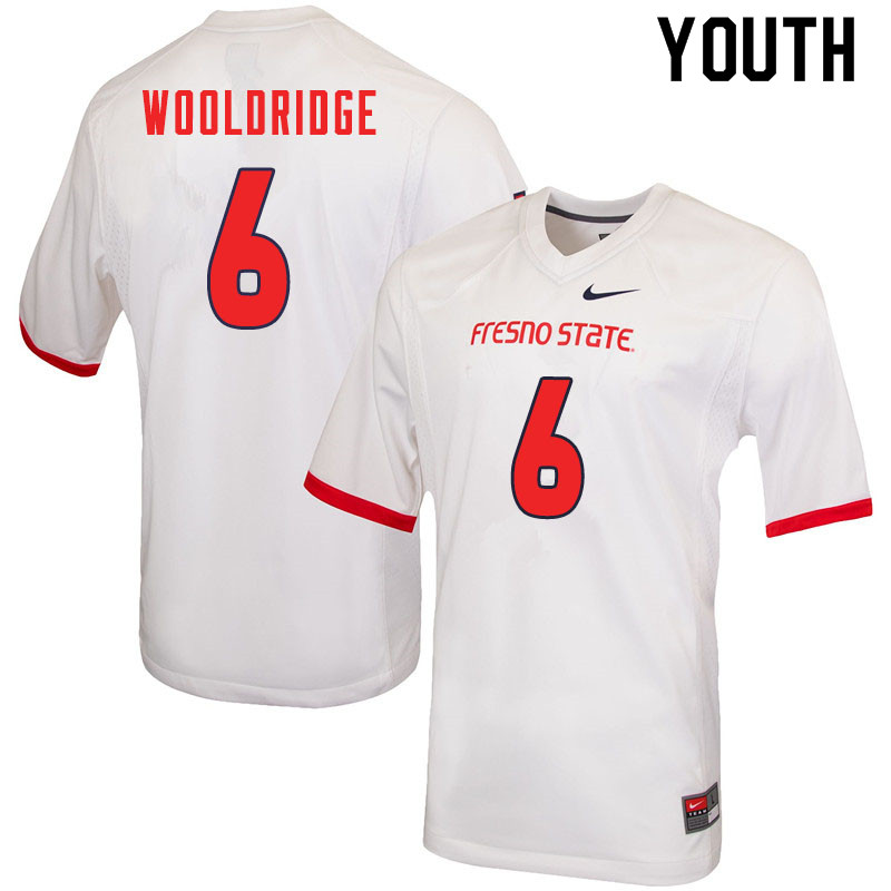 Youth #6 Ben Wooldridge Fresno State Bulldogs College Football Jerseys Sale-White - Click Image to Close
